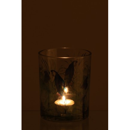 Porta-velas com motivo de papagaio em vidro azul 10x10x12,5 cm