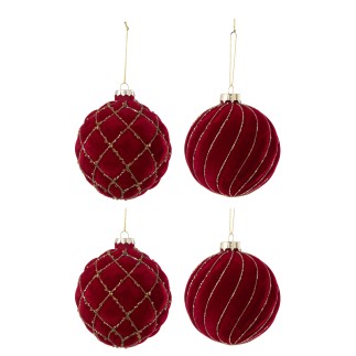 Boite de 4boules de Noël en verre rouge 10x10x10 cm