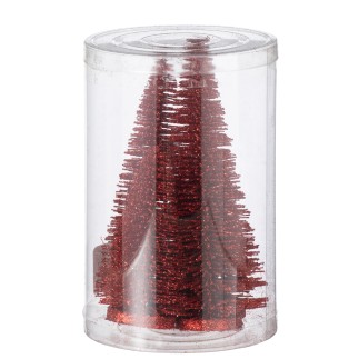 Boite de 4 sapins de Noël artificiel en plastique rouge H.9 à 15 cm