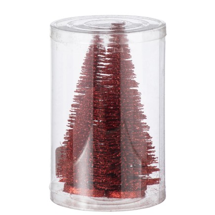 Caja de 4 árboles de Navidad artificiales de plástico rojo H.9 a 15 cm