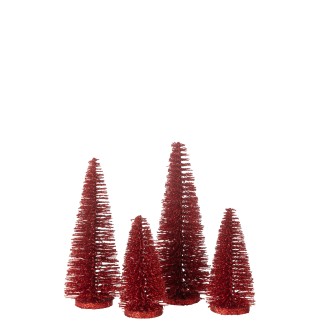 Caja de 4 árboles de Navidad artificiales de plástico rojo H.9 a 15 cm