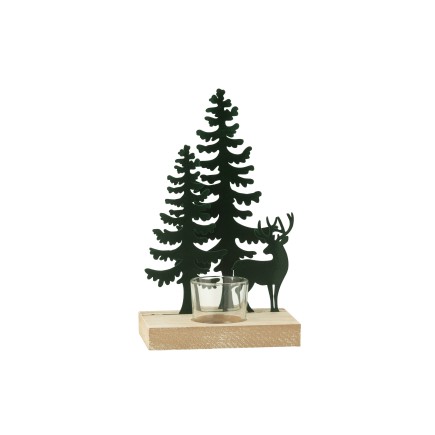 Décoration de Noël porte-bougie en métal vert 13.5x10x22 cm