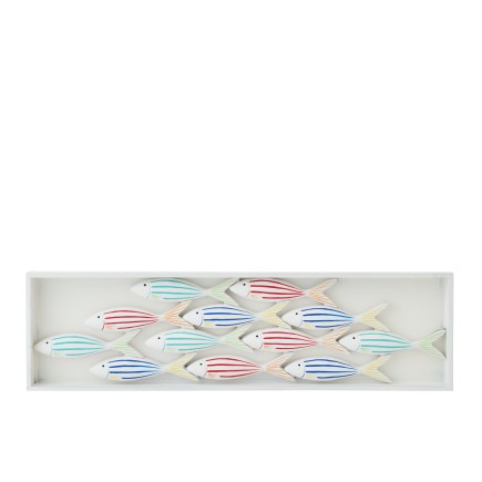 Cadre avec poissons en bois blanc 81x3x21 cm