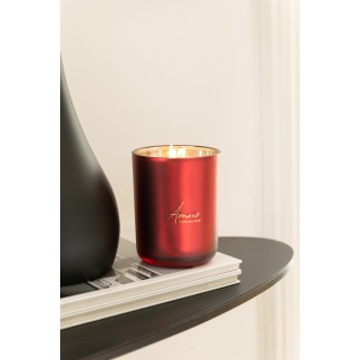 Bougie parfumée "Mimosa & Rose" 35h pot rouge 8.5x8.5x10 cm