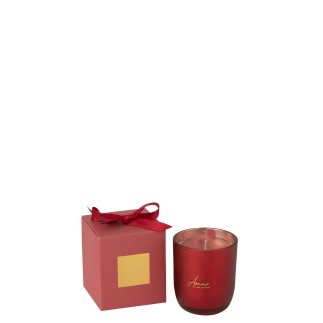 Bougie parfumée "Mimosa & Rose" 35h pot rouge 8.5x8.5x10 cm