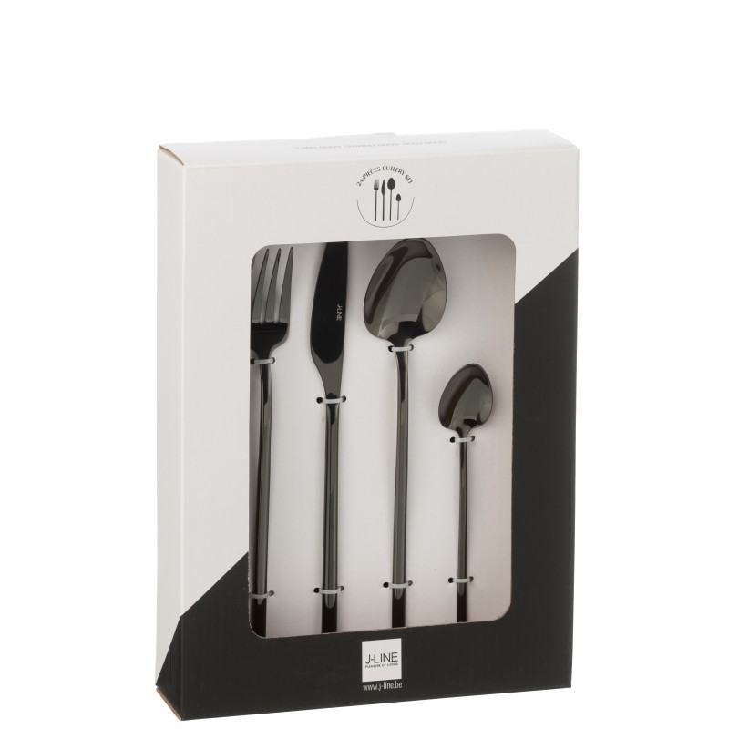 Set de 24 couverts en acier inoxydable noir brillant Set de 24 couverts en acier inoxydable noir brillant