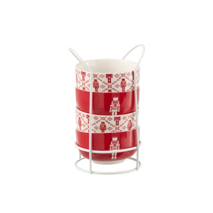 Juego de 4 tazas con soporte de cerámica roja 11.2*11.2*6.2 cm
