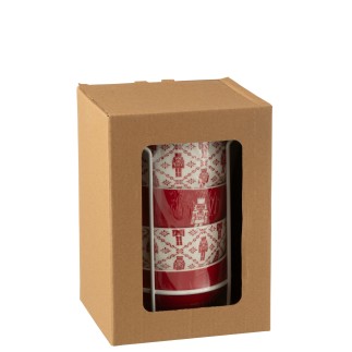 Lot de 4 tasses avec support en céramique rouge 11.2x11.2x6.2 cm