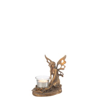 Castiçal anjo em metal dourado 15x10x16 cm