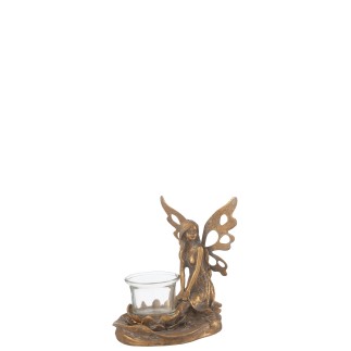 Castiçal anjo em metal dourado 15x10x16 cm