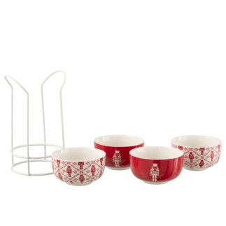 Lot de 4 tasses avec support en céramique rouge 11.2x11.2x6.2 cm