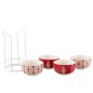 Lot de 4 tasses avec support en céramique rouge 11.2x11.2x6.2 cm Lot de 4 tasses avec support en céramique rouge 11.2x11.2x6.2 cm