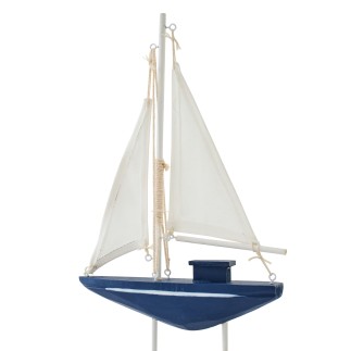 Barca a vela decorativa in legno blu 19x4x31,5 cm