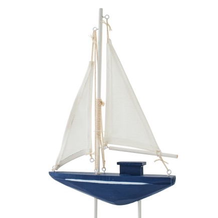 Veleiro decorativo em madeira azul 19x4x31,5 cm