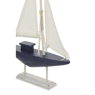 Barca a vela decorativa in legno blu 19x4x31,5 cm