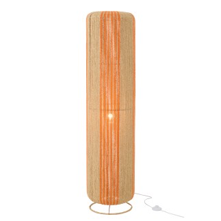 Lámpara de pie cilíndrica de cuerda y metal beige-naranja 34x34x138 cm
