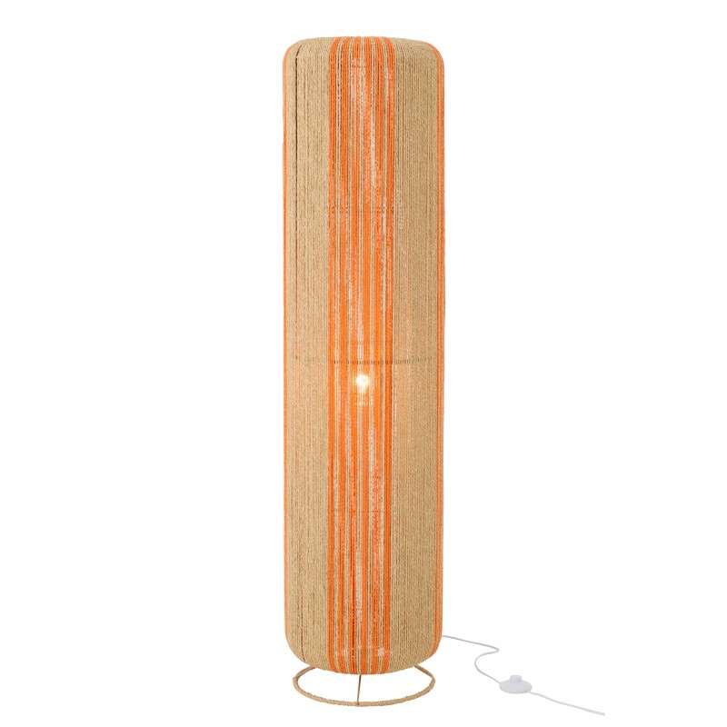 Candeeiro de pé cilíndrico em corda e metal bege-laranja 34x34x138 cm Candeeiro de pé cilíndrico em corda e metal bege-laranja 34x34x138 cm