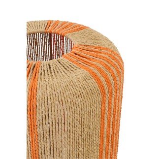 Candeeiro de pé cilíndrico em corda e metal bege-laranja 34x34x138 cm