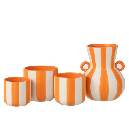 Vaso a strisce in ceramica arancione e bianco 21x21x25 cm