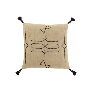 Cuscino quadrato con forme e pompon in cotone grigio 44x44cm - Cuscino da esterno