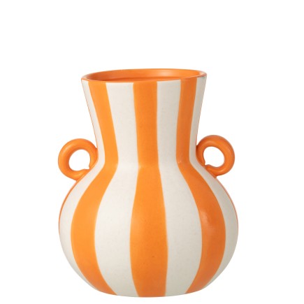 Vaso a strisce in ceramica arancione e bianco 21x21x25 cm