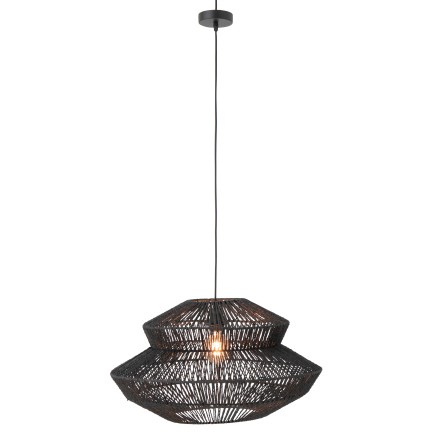 Plafonnier en corde et métal noir 60.5x60.5x33 cm