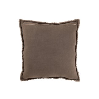 Cuscino quadrato, bordi sfrangiati, poliestere tortora 50x50x12 cm