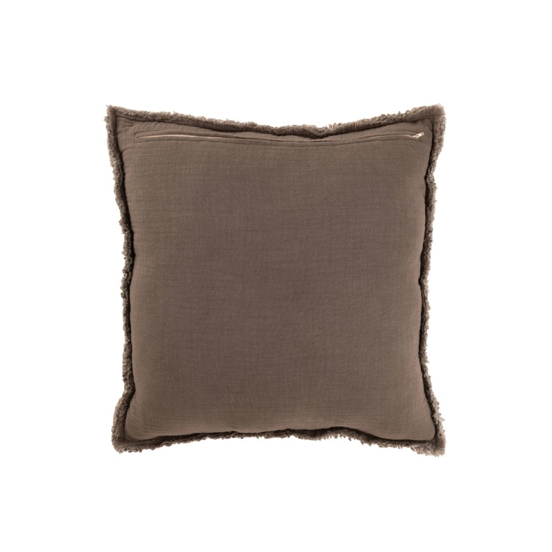 Coussin carré bords effilochés en polyester marron 50x50x12cm Coussin carré bords effilochés en polyester marron 50x50x12cm