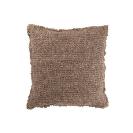 Cuscino quadrato, bordi sfrangiati, poliestere tortora 50x50x12 cm