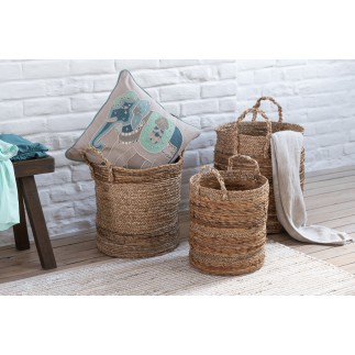 Set di 3 cesti rotondi in rafia naturale D31 a 42cm