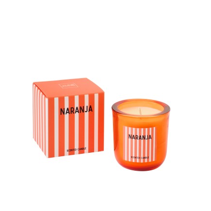 Bougie parfumée « Mandarine » dans verre orange 8x8x8.5 cm