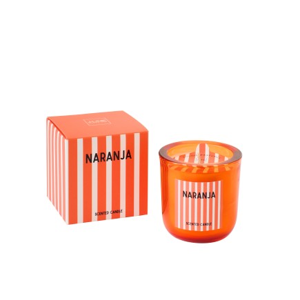 Bougie parfumée « Mandarine » dans verre orange 8x8x8.5 cm