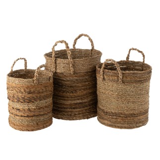 Set di 3 cesti rotondi in rafia naturale D31 a 42cm