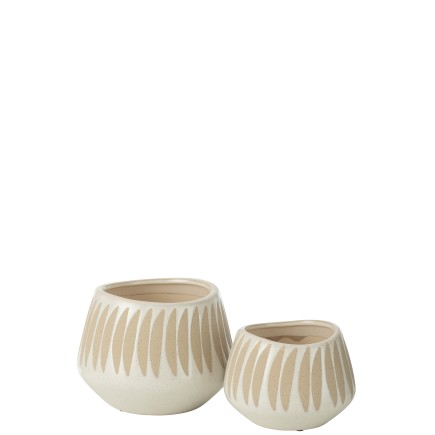 Cache-pot en céramique beige et blanche 20x20x15 cm