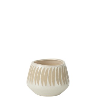 Cache-pot en céramique beige et blanche 20x20x15 cm