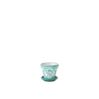 Vaso com pires em cerâmica azul claro 17x17x15 cm