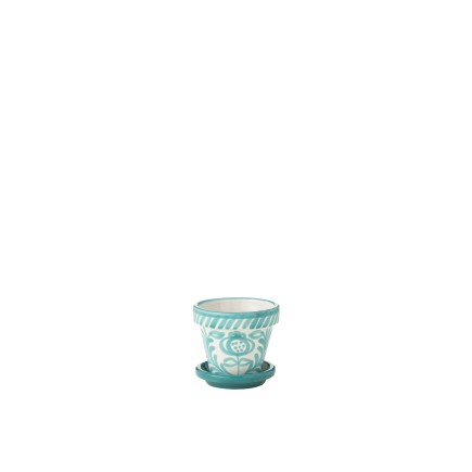 Vaso com pires em cerâmica azul claro 17x17x15 cm