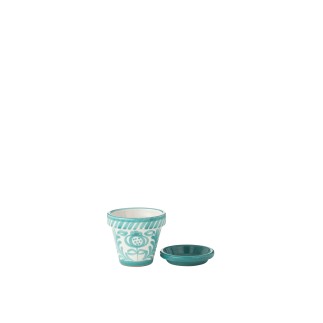 Vaso com pires em cerâmica azul claro 17x17x15 cm