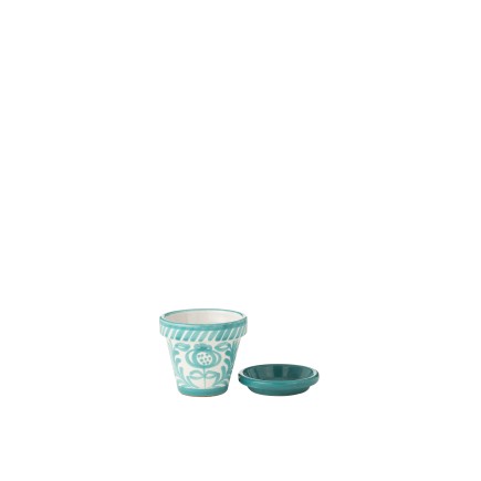 Cache-pot avec soucoupe en céramique bleu clair 17x17x15 cm