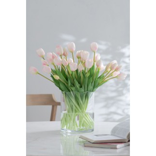 Ramo de 7 tulipanes artificiales de color rosa sintético de 17x10x46 cm