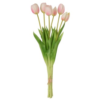 Ramo de 7 tulipanes artificiales de color rosa sintético de 17x10x46 cm