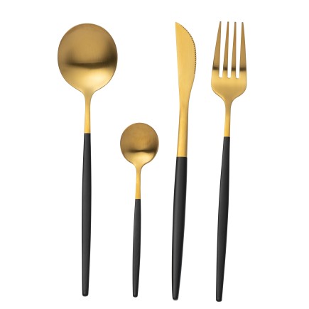 Set di 24 posate in acciaio inossidabile dorato con manico nero