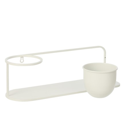 Prateleira de parede com vaso de metal branco 53x16x16 cm