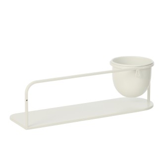 Prateleira de parede com vaso de metal branco 53x16x16 cm