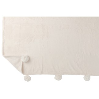 Plaid avec pompons en polyester crème 176x128cm