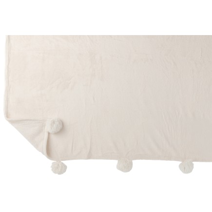 Plaid avec pompons en polyester crème 176x128cm