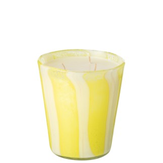 Bougie parfumée 68h dans photophore jaune 15x15x17 cm