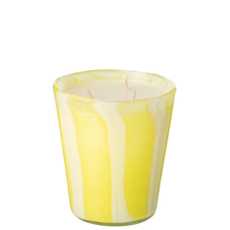 Bougie parfumée 68h dans photophore jaune 15x15x17 cm Bougie parfumée 68h dans photophore jaune 15x15x17 cm