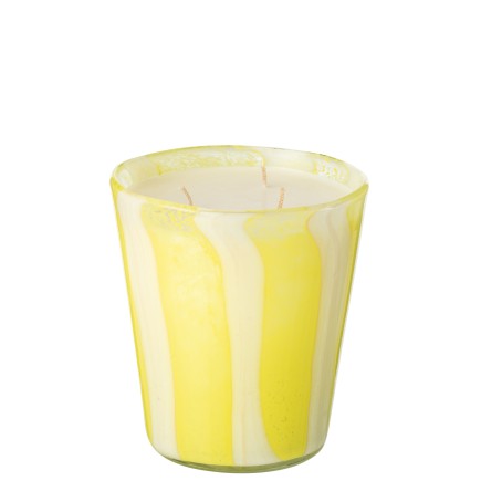 Bougie parfumée 68h dans photophore jaune 15x15x17 cm