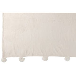 Plaid avec pompons en polyester crème 176x128cm